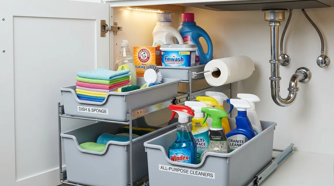 Keep towels easy to grab and easy to restock inspiration for an organized bathroom.